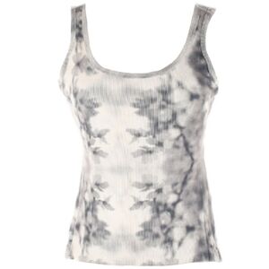 Abstract Floral Tie Dye Tank Top with Cutout Back Gray Stretch Knit Grey Dyed S
